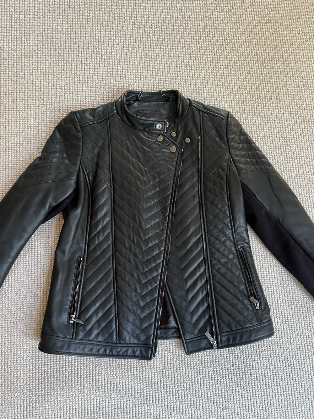 Badgley Mischka Black Quilted Leather Moto Jacket